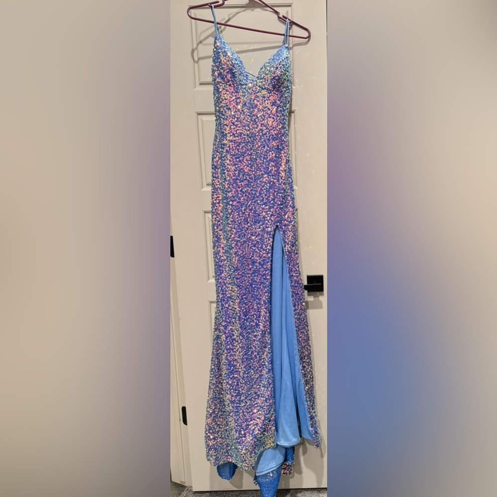Amara Sky Blue Sequined Prom Dress